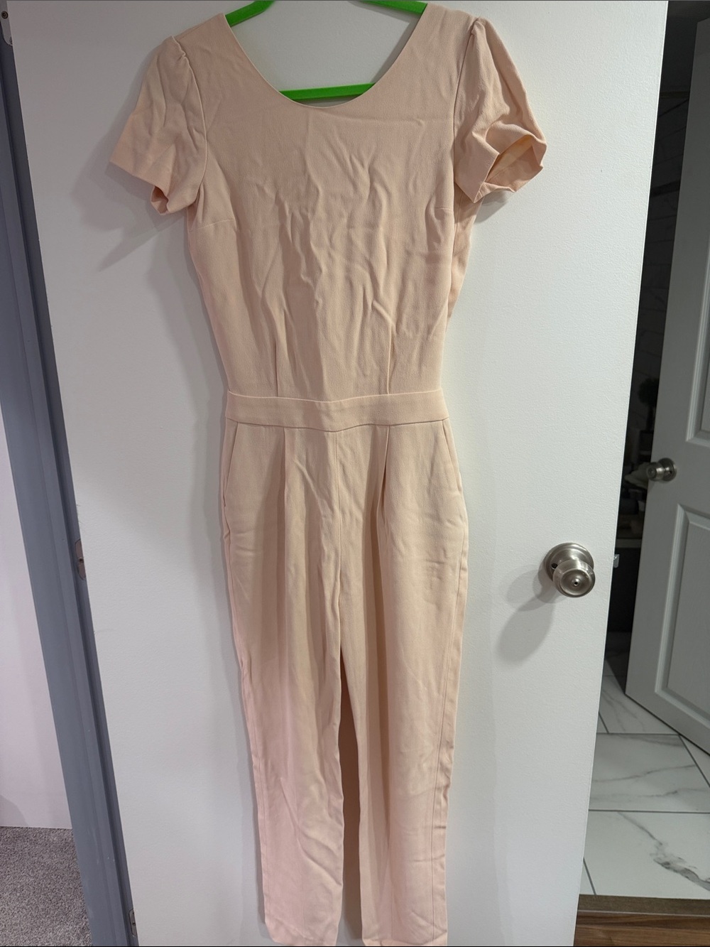 Sezane Short-Sleeve Jumpsuit in Soft Peach